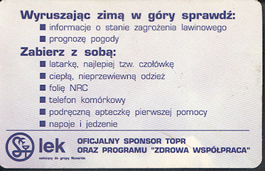 Karta TOPR - rewers